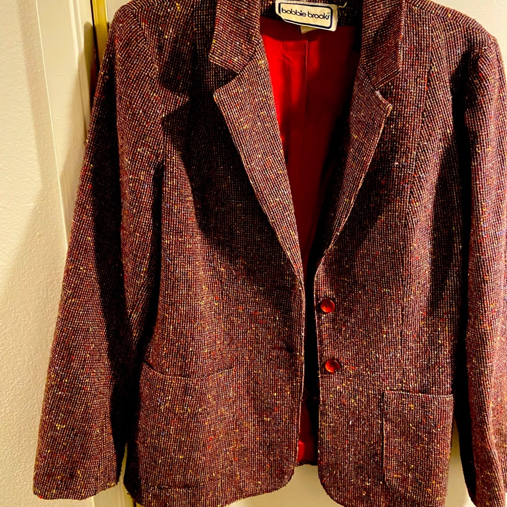 Bobbie brooks vintage tweed women jacket size 12 burgundy